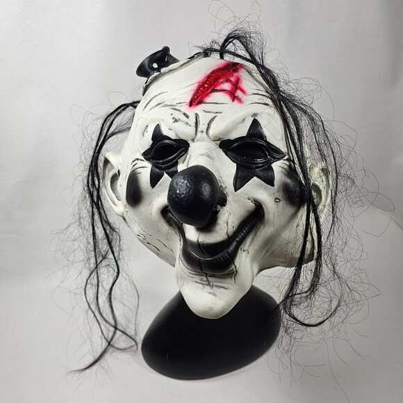 Other - Killer Clown w/ Small Hat Stringy Hair Rubber Halloween Mask Scary Adult NEW
